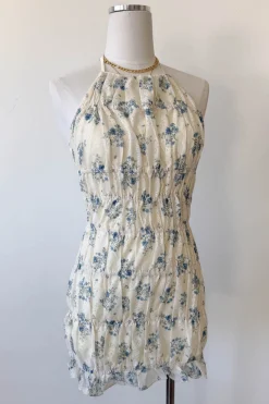 Ruched Floral Halter Dress