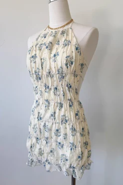 Ruched Floral Halter Dress