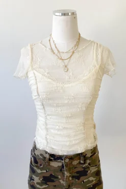Ruched Stretch Lace Layering Top