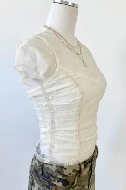 Ruched Stretch Lace Layering Top