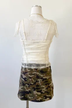 Ruched Stretch Lace Layering Top