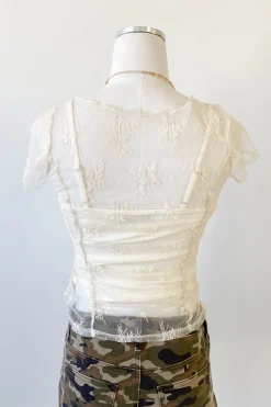 Ruched Stretch Lace Layering Top