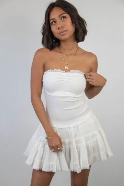Ruffled Pointelle Tube Top