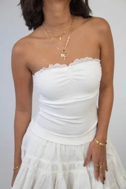 Ruffled Pointelle Tube Top