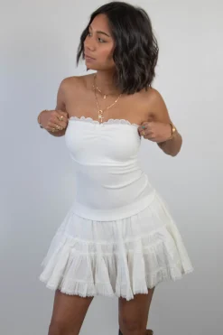 Ruffled Pointelle Tube Top