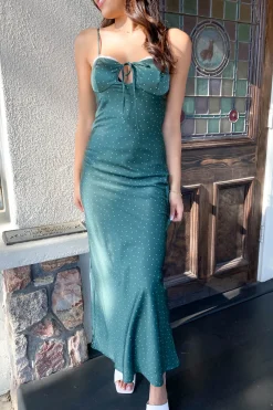 Satin Swiss Dot Maxi Dress
