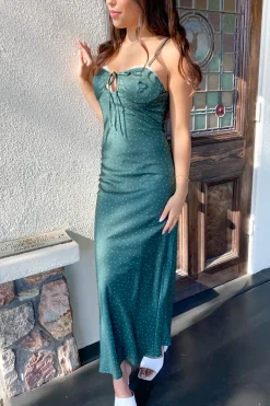 Satin Swiss Dot Maxi Dress