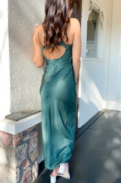 Satin Swiss Dot Maxi Dress