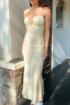 Satin Swiss Dot Maxi Dress