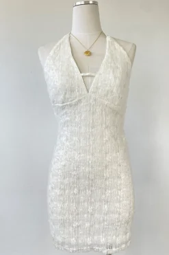 Sequined Stretch Lace Halter Dress