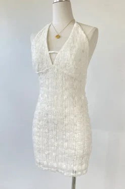 Sequined Stretch Lace Halter Dress