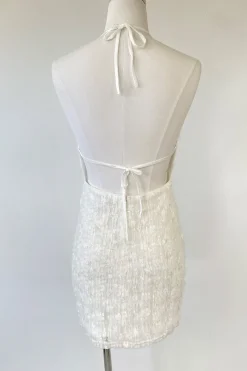 Sequined Stretch Lace Halter Dress