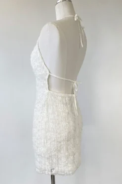 Sequined Stretch Lace Halter Dress