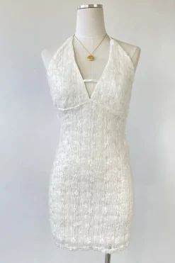 Sequined Stretch Lace Halter Dress