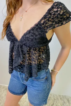 Sheer Lace Butterfly Top