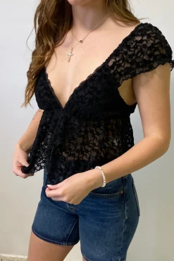 Sheer Lace Butterfly Top