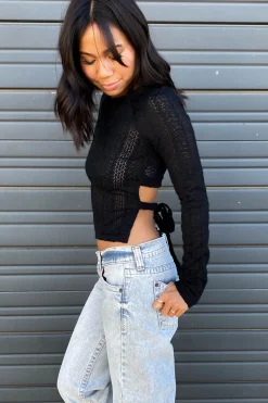Sheer Open Back Long Sleeve Top