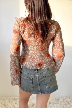 Sheer Ruffled Front Tie Top