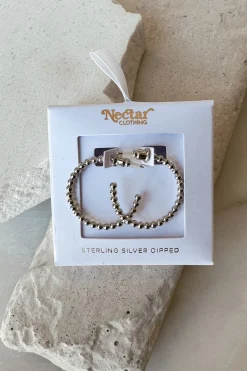 Silver Beaded Hoop Earrings