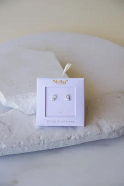 Silver Rectangular Stud Earrings