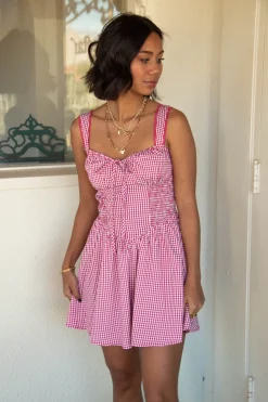 Sleeveless Gingham Mini Dress