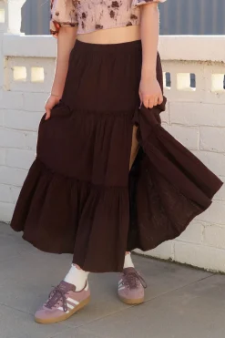 Slit Tiered Maxi Skirt