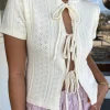 Split Front Pointelle Knit Top