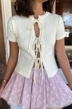 Split Front Pointelle Knit Top