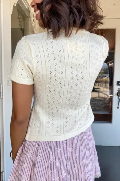 Split Front Pointelle Knit Top