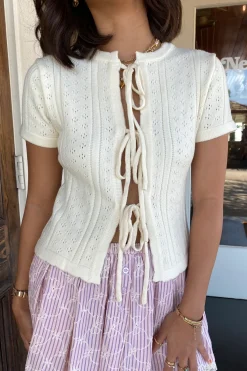 Split Front Pointelle Knit Top