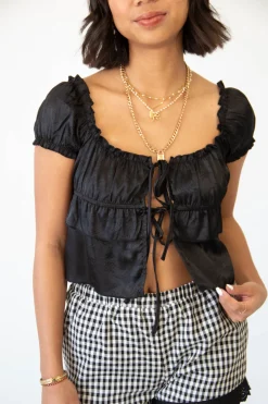 Split Front Satin Top