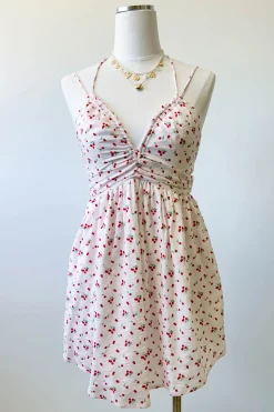 Strappy Cherry Print Mini Dress