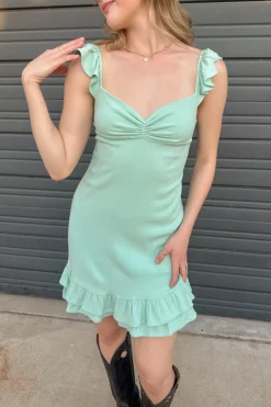 Stretch Linen Square Neck Mini Dress