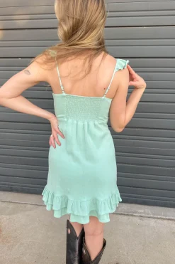 Stretch Linen Square Neck Mini Dress
