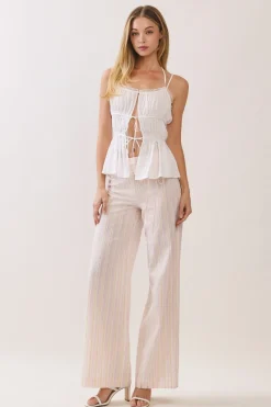 Striped Wrap Tie Wide-Leg Pants