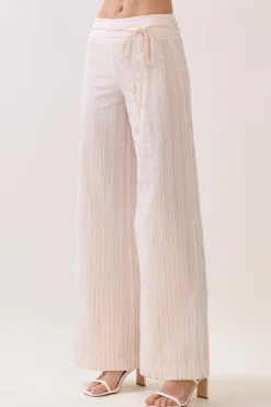 Striped Wrap Tie Wide-Leg Pants