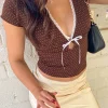 Swiss Dot Keyhole Top