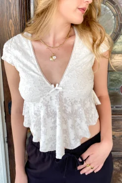 Textured Floral Cap Sleeve Top