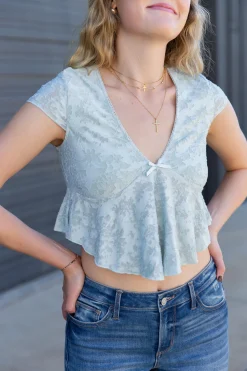 Textured Floral Cap Sleeve Top