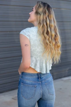 Textured Floral Cap Sleeve Top