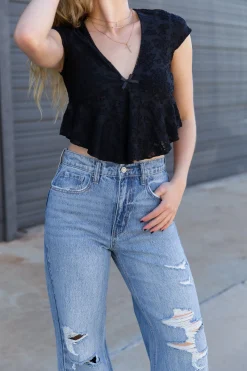 Textured Floral Cap Sleeve Top