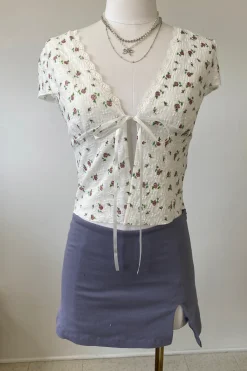 Textured Floral Split Front Top