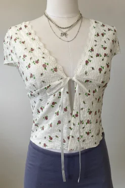 Textured Floral Split Front Top