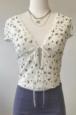 Textured Floral Split Front Top