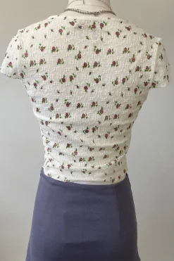 Textured Floral Split Front Top