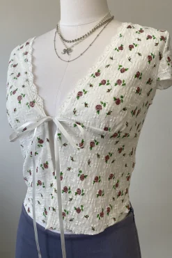 Textured Floral Split Front Top