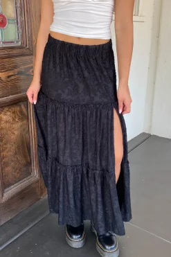 Textured Floral Tiered Maxi Skirt