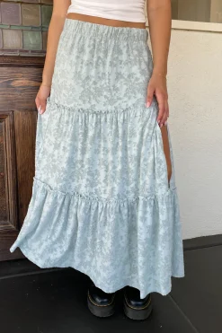 Textured Floral Tiered Maxi Skirt