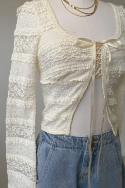 Tiered Ruffle Split Front Top
